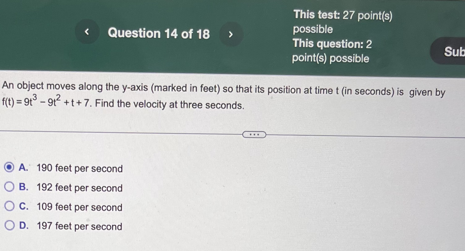 An object moves along the y-axis (marked in feet) so that its