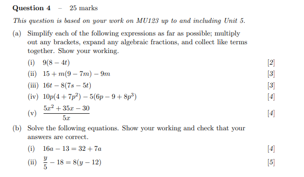 work on MU123 up to and including Unit 5. (a) Simplify each