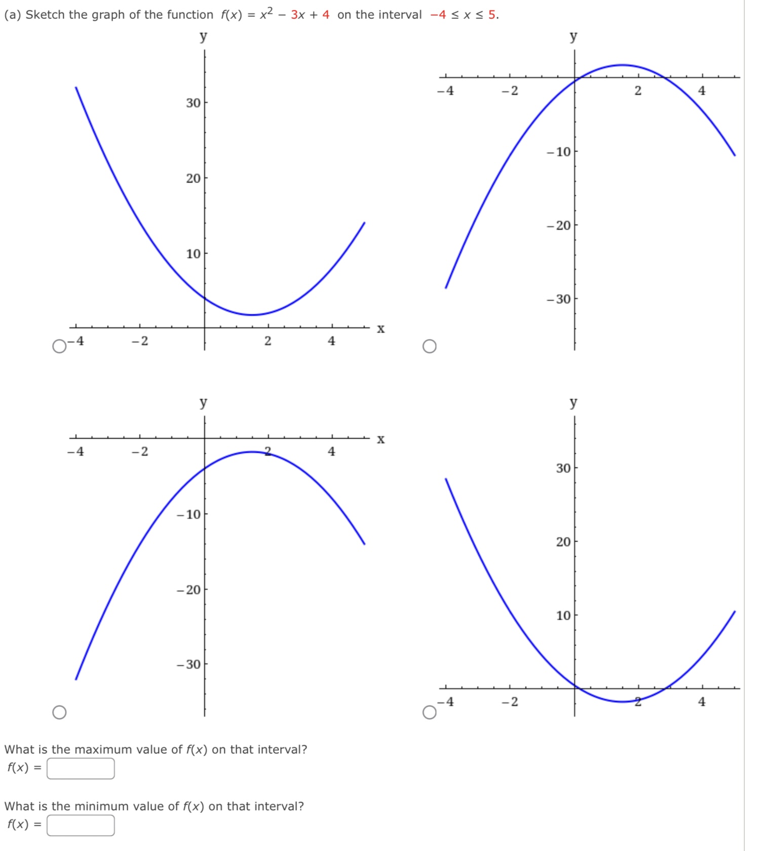 What is the maximum value of f(x) on that interval? rm =