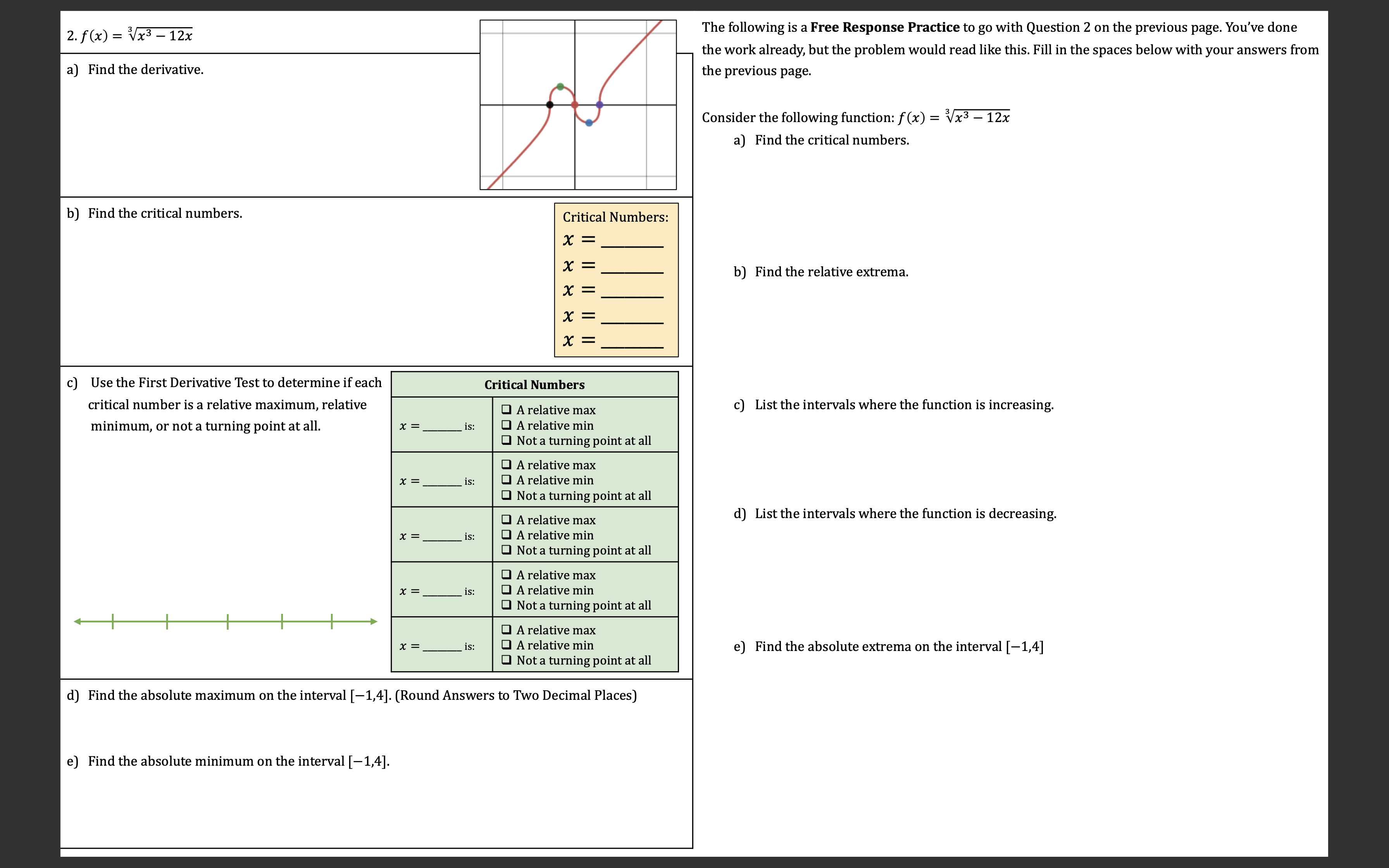 - 12x The following is a Free Response Practice to go with
