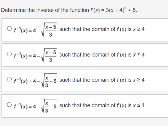 Please help me answer this question correctly Determine the inverse of