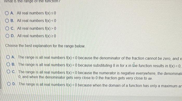 answers f(X) = V8 -X What is the domain of the function?