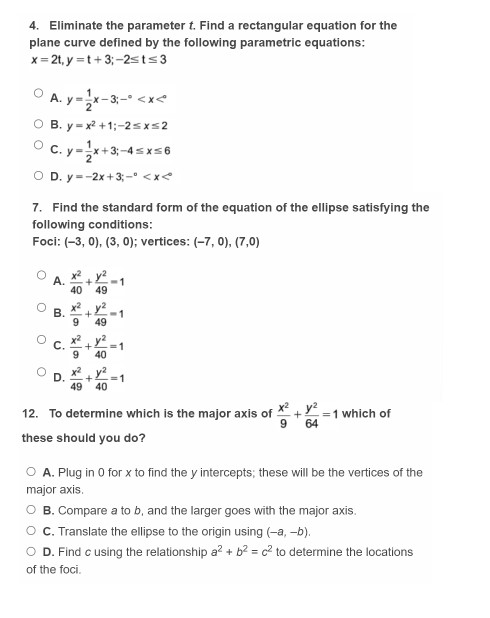  4. Eliminate the parameter I. Find a rectangular equation for the