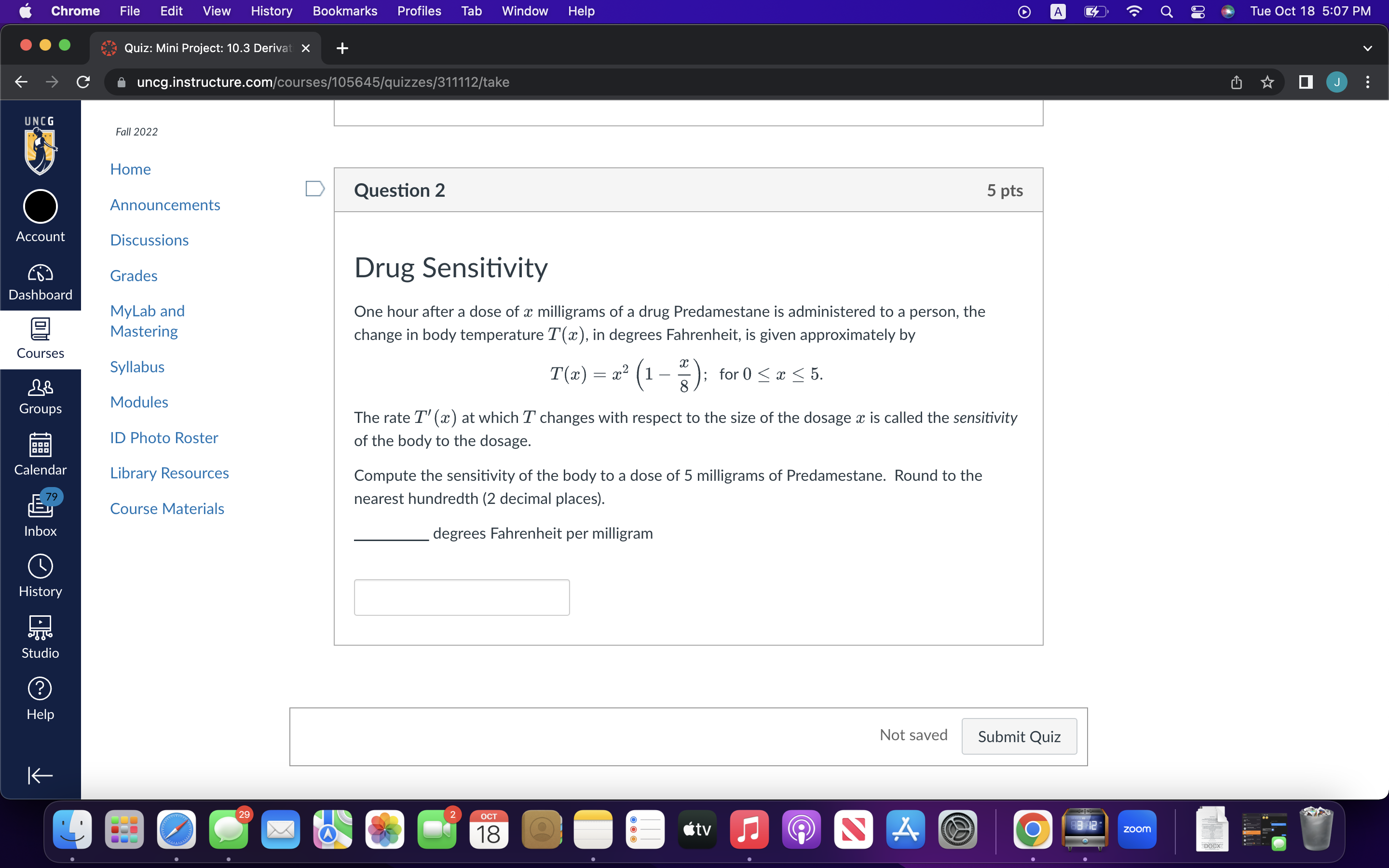 Q Tue Oct 18 5:07 PM Quiz: Mini Project: 10.3 Derivat X