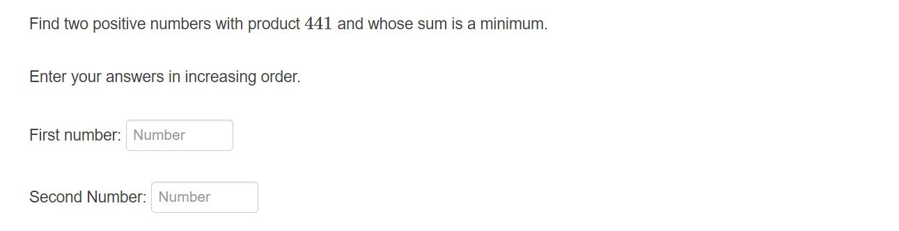 Enter your answers in increasing order. First number: Number Second Number: Number
