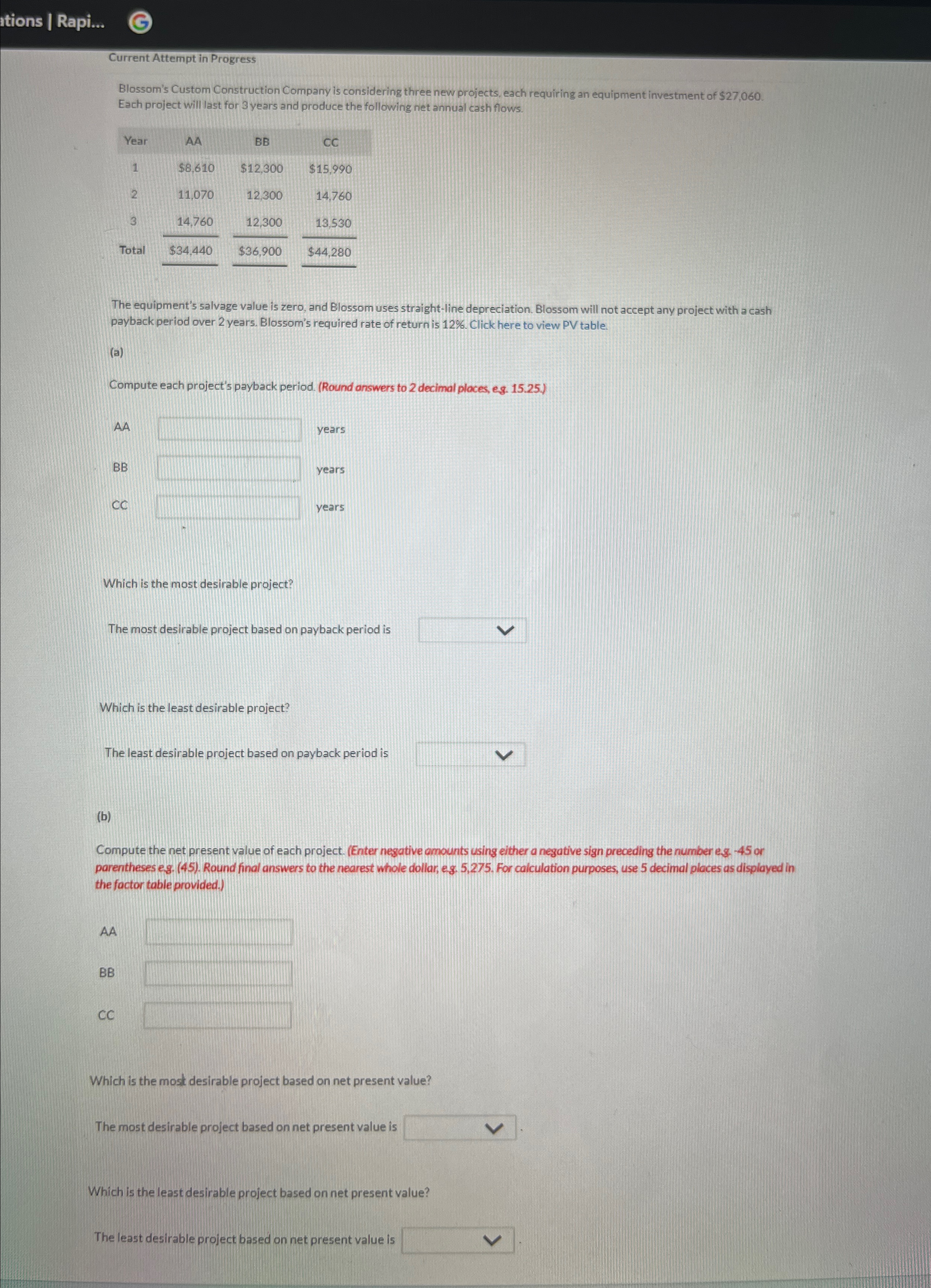  tions | Rapi... Current Attempt in Progress Blossom's Custom Construction Company