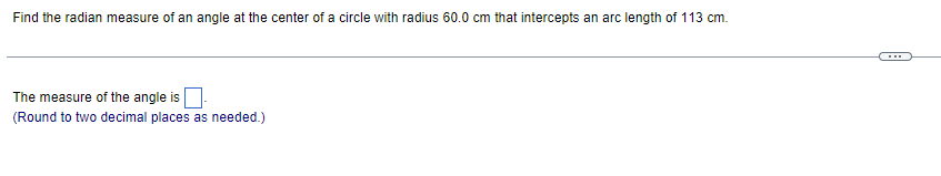 0= 5 rad, A=? A = in.2 (Simplify your answer. Type an