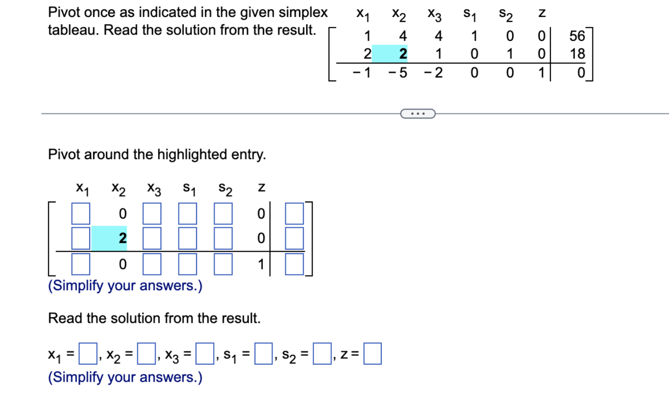 Pivot once as indicated in the given simplex X1 X2 X3
