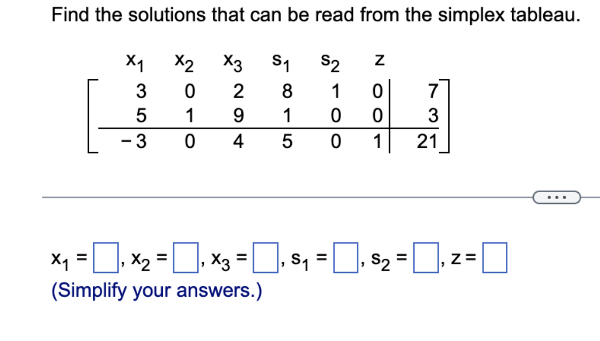 S1 S tableau. Read the solution from the result. 1 4 4
