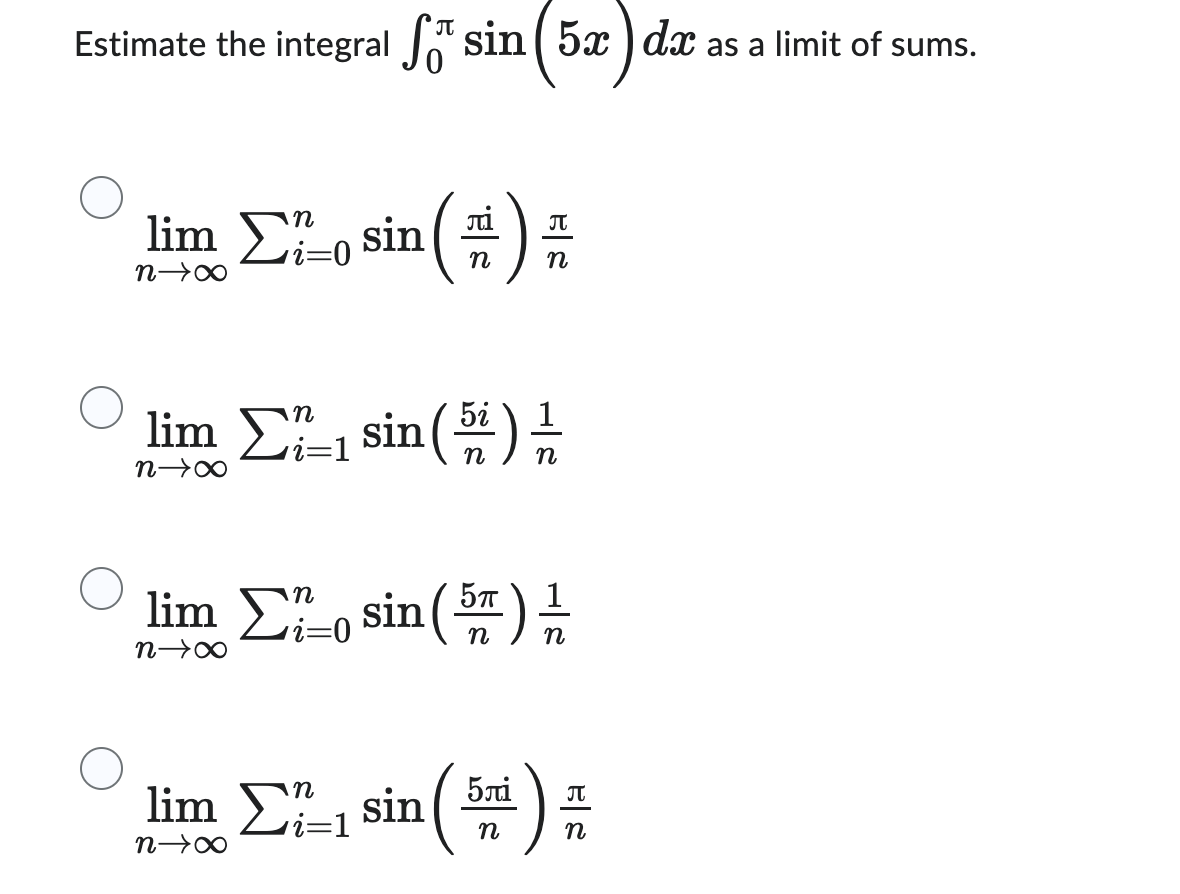 limit of sums. O lim Er o sin JC n n O