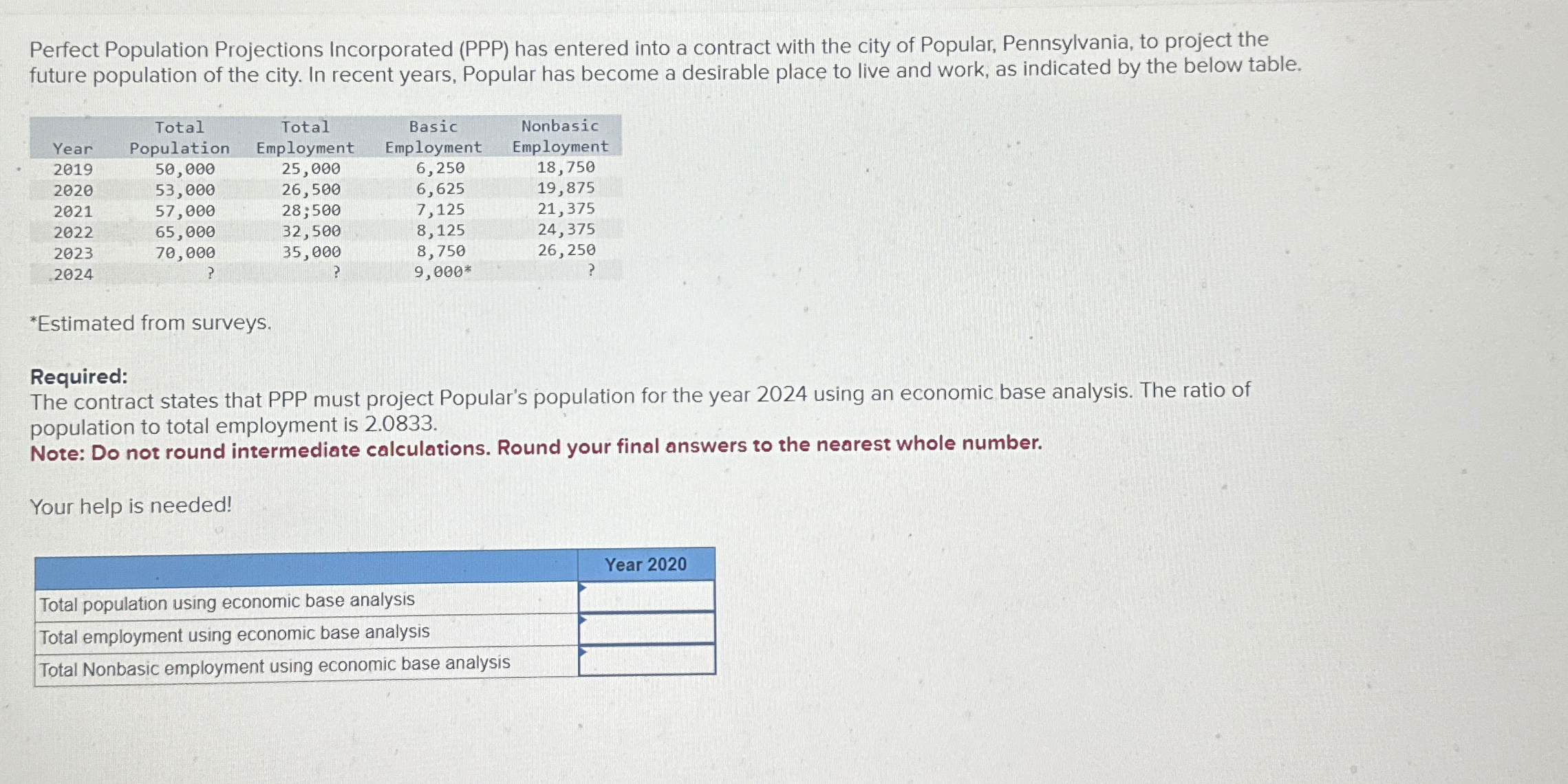the city of Popular, Pennsylvania, to project the future population of the