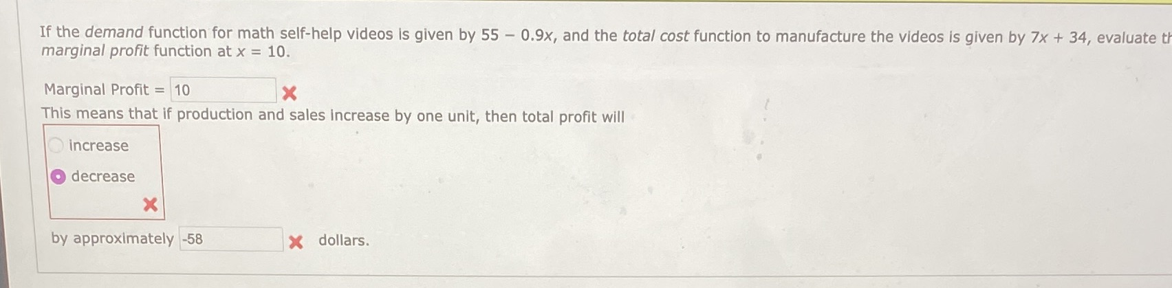 55 - 0.9x, and the total cost function to manufacture the videos