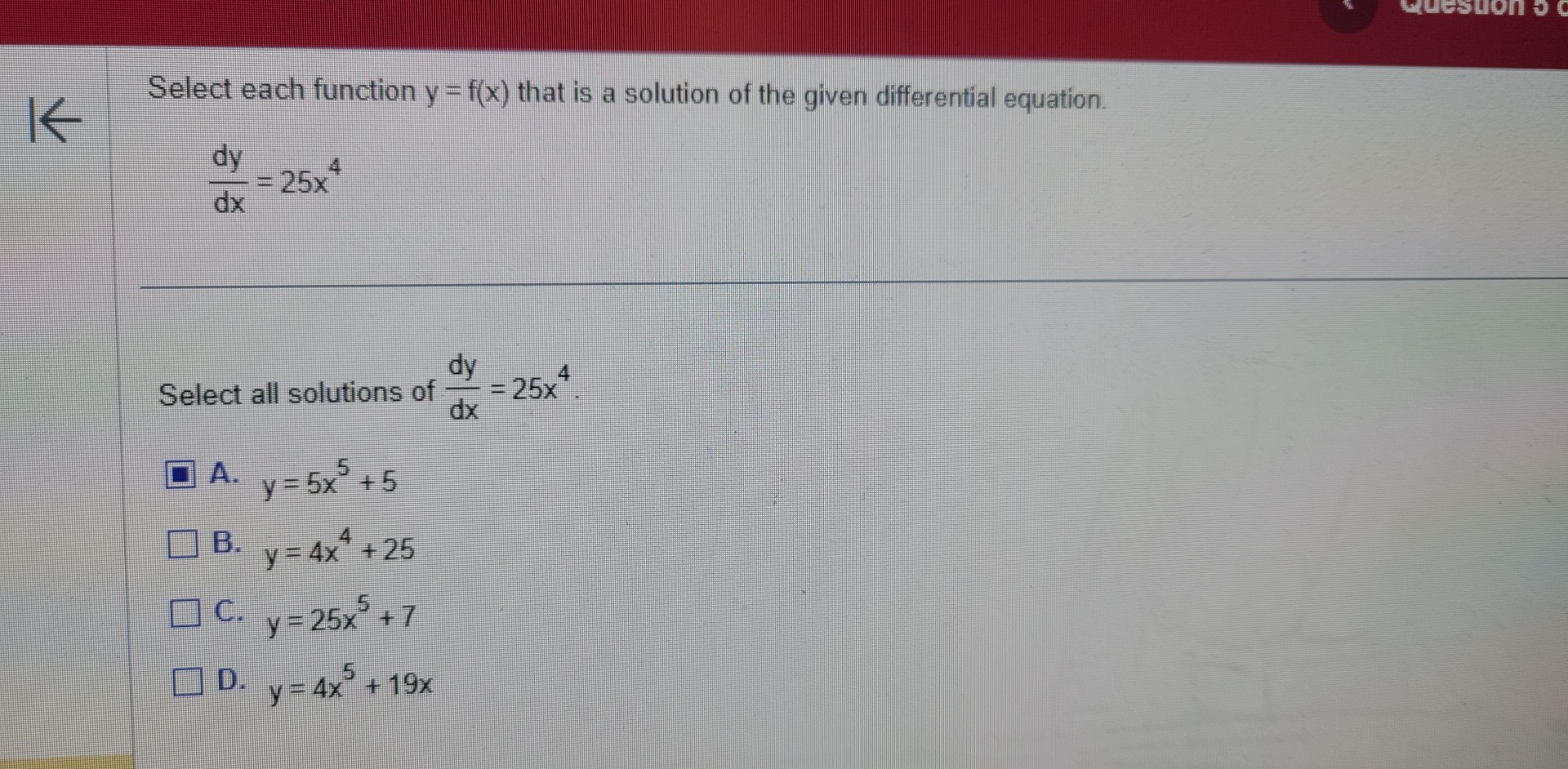 leston Select each function y = f(x) that is a solution