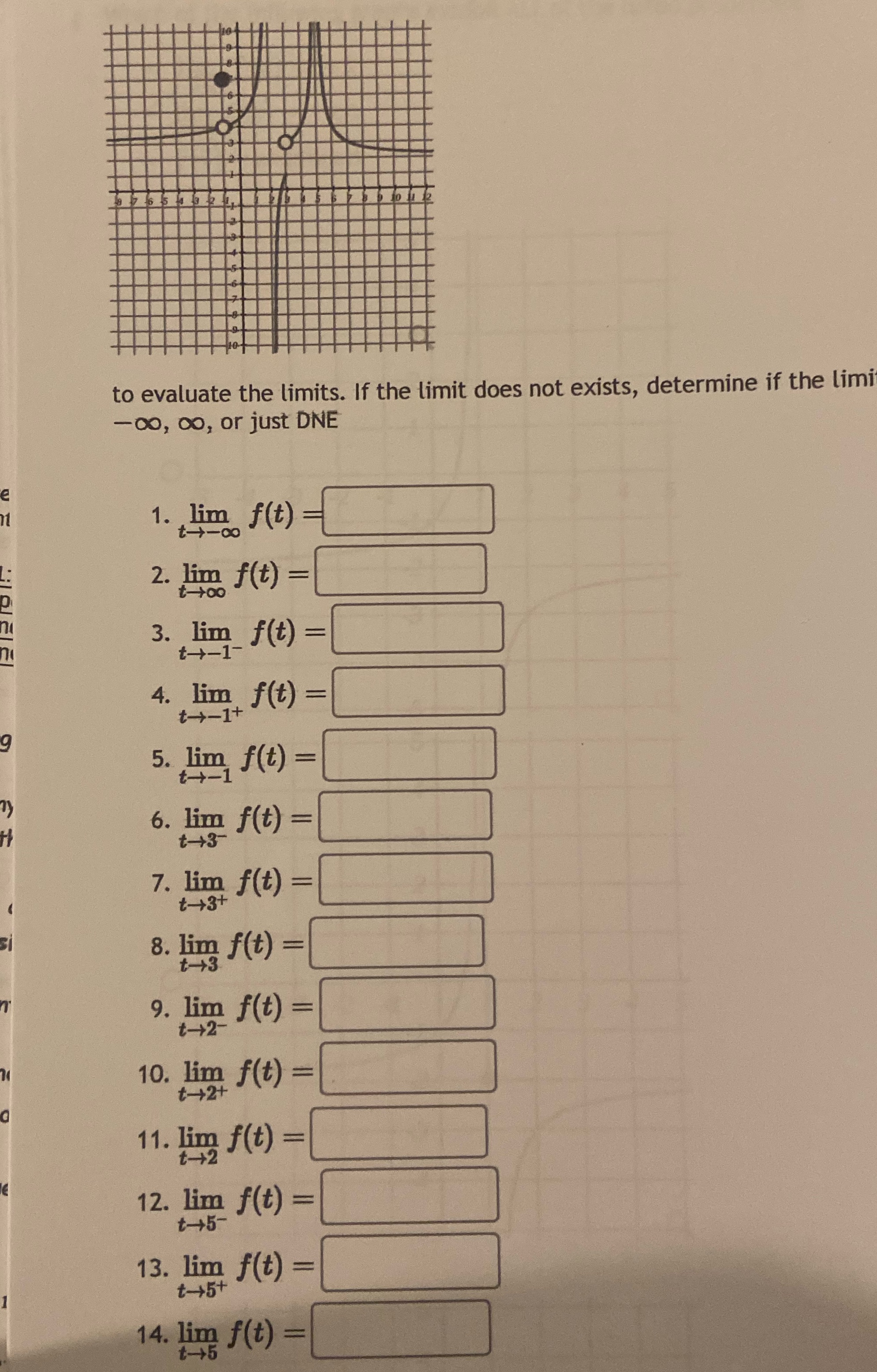 if the limi -00, 00, or just DNE 1. lim f(t) t