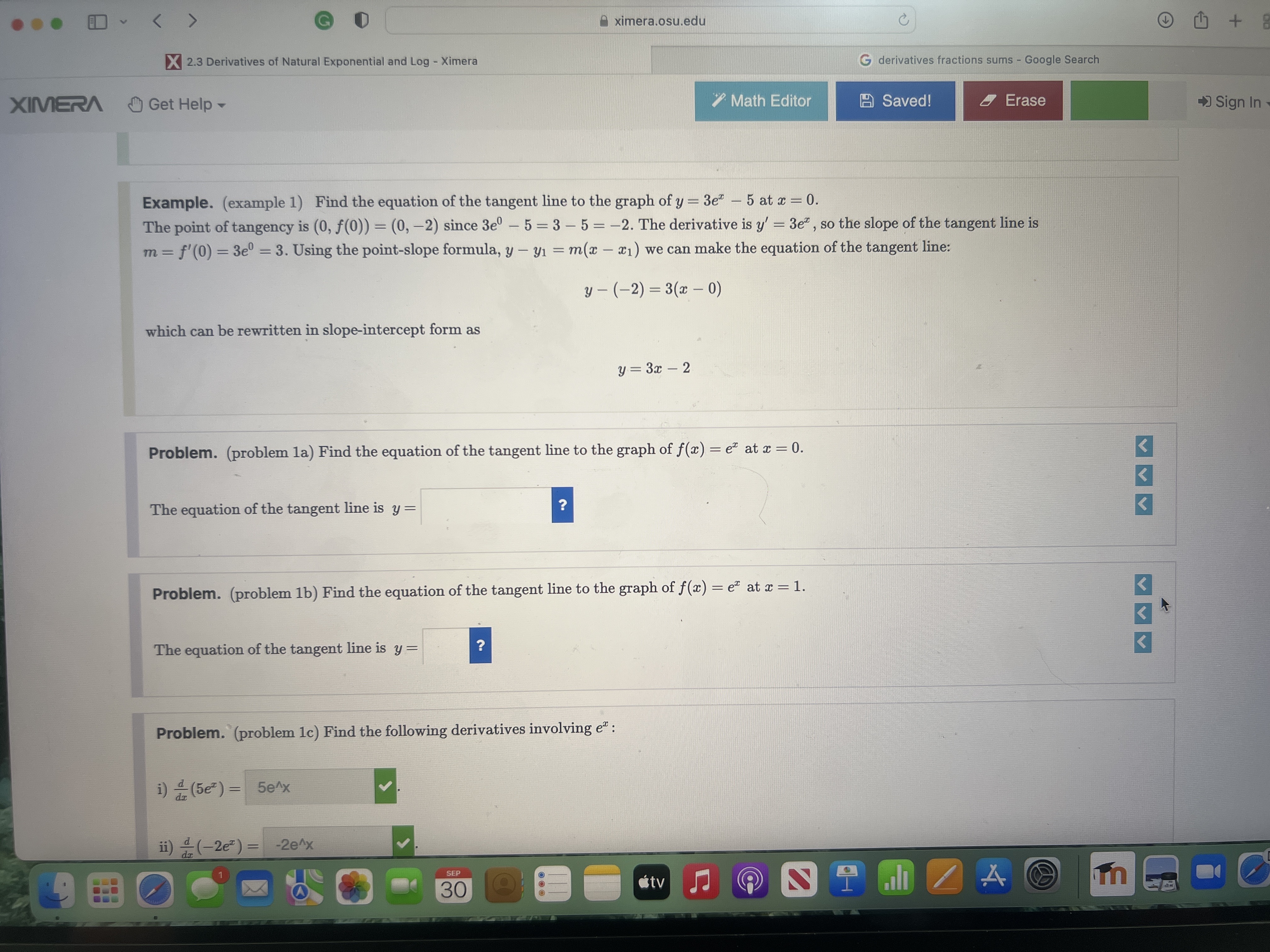Help 5eAx a ximera.osu.edu Math Editor G derivatives fractions sums - Google