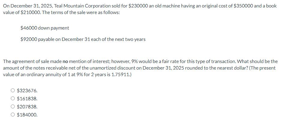 old machine having an original cost of $350000 ?and a book value