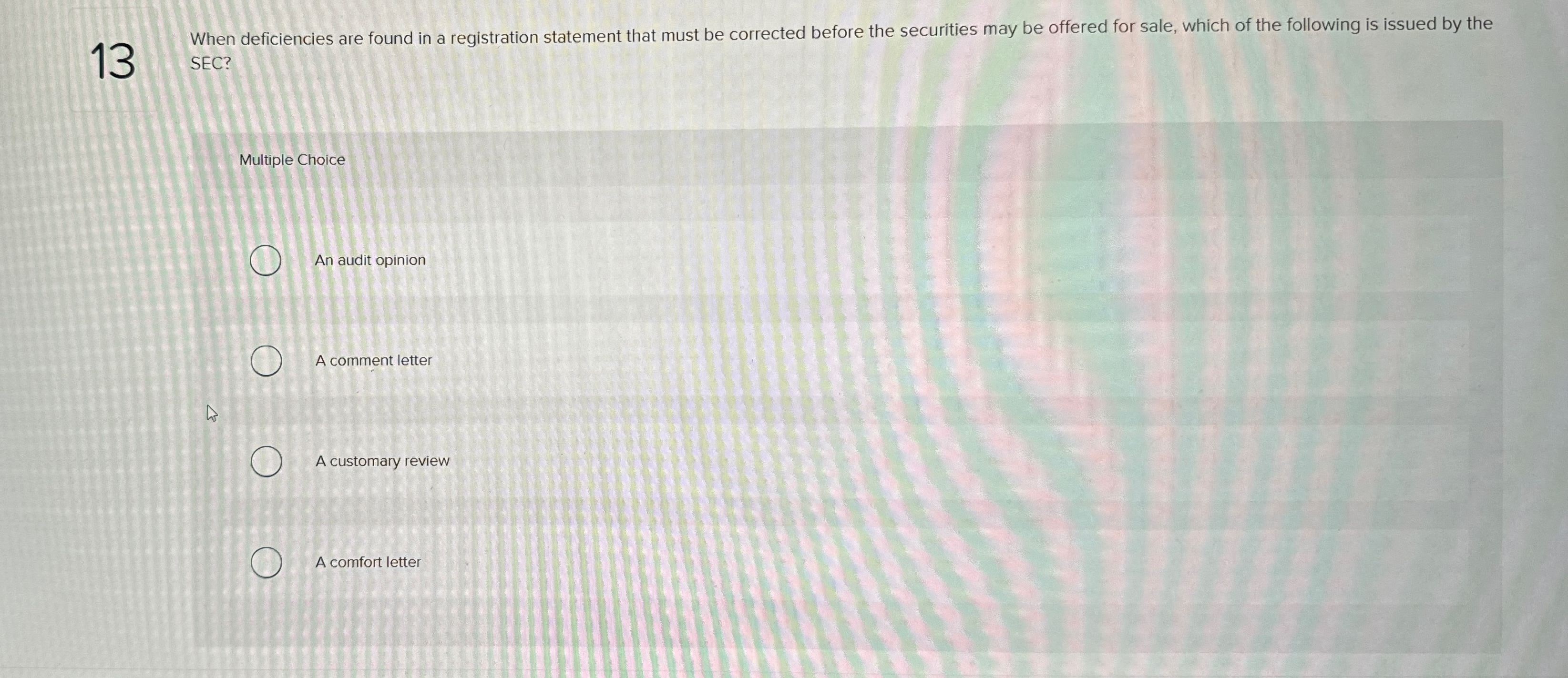 be corrected before the securities may be offered for sale, which of