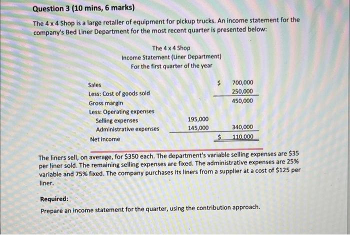 large retailer of equipment for pickup trucks. An income statement for the