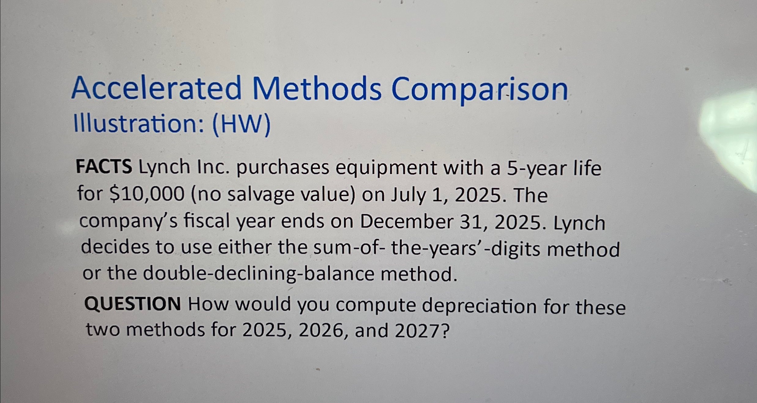  Accelerated Methods Comparison Illustration: (HW) FACTS Lynch Inc. purchases equipment with
