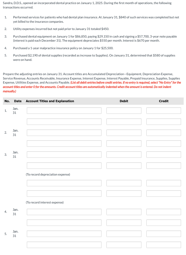  Sandra, D.D.S., opened an incorporated dental practice on January 1,2025. During