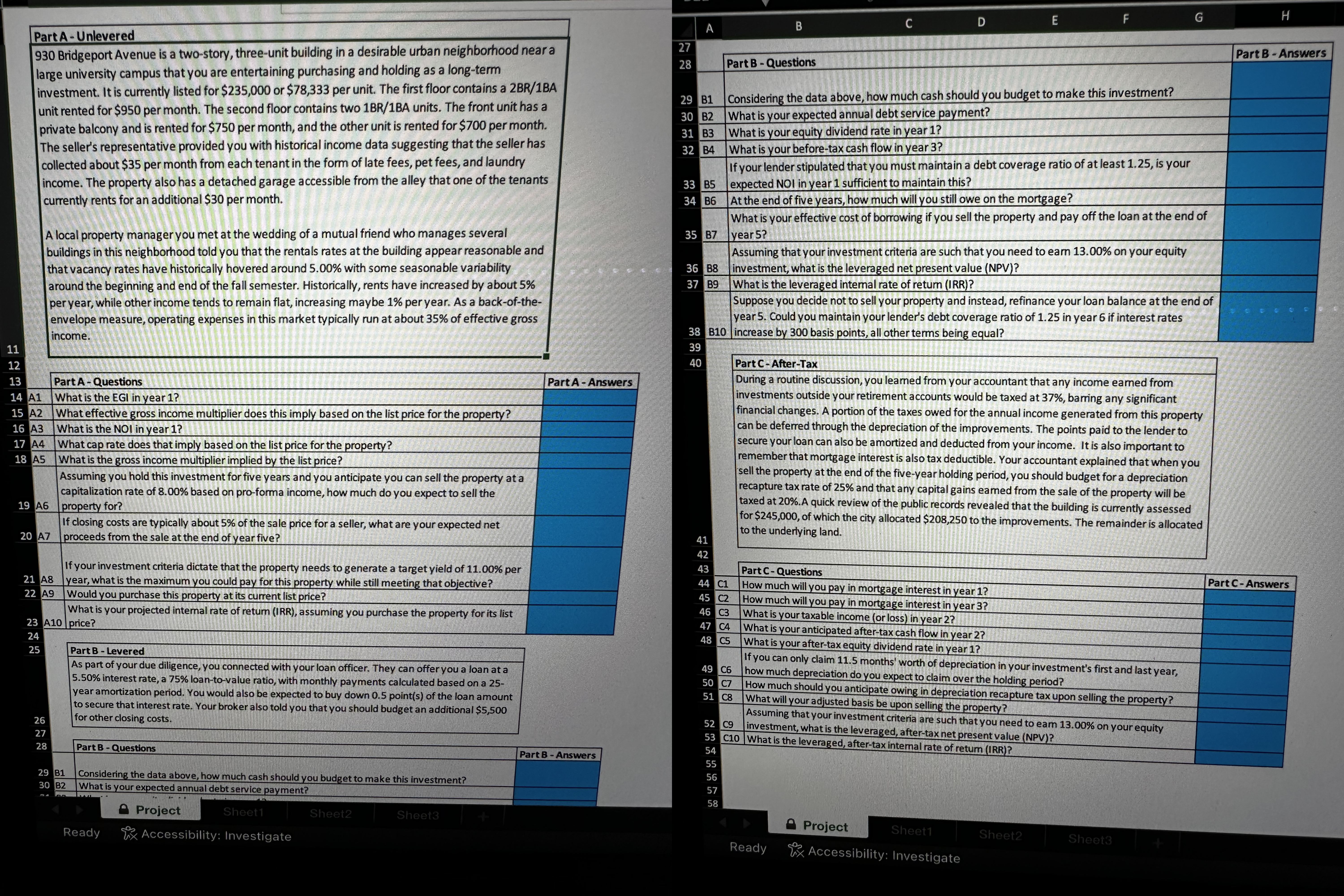 Part A - Unlevered 930 Bridgeport Avenue is two-story, three-unit builllding in