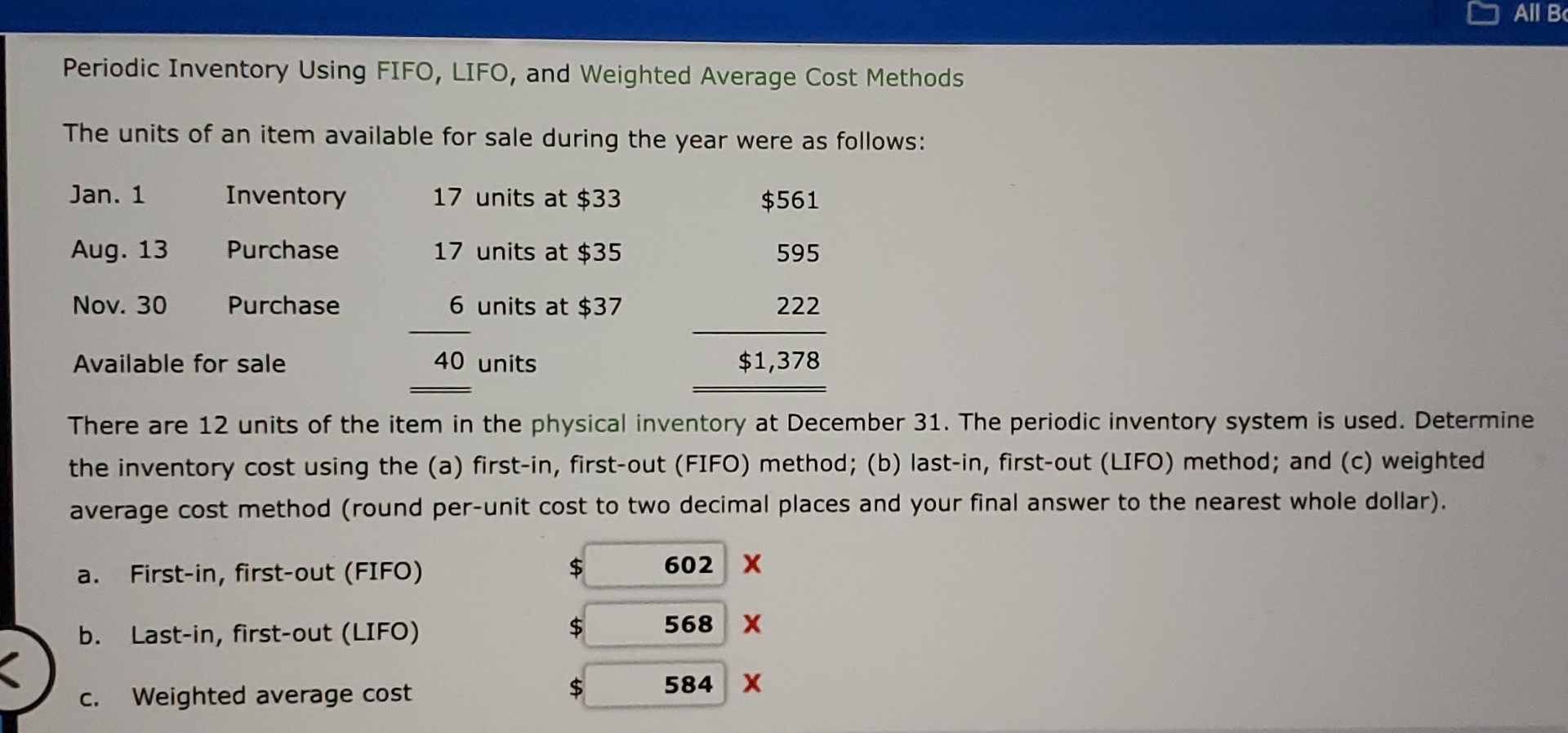  Periodic Inventory Using FIFO, LIFO, and Weighted Average Cost Methods The