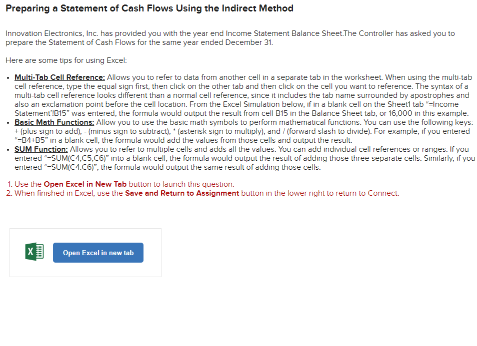  Preparing a Statement of Cash Flows Using the Indirect Method Innovation