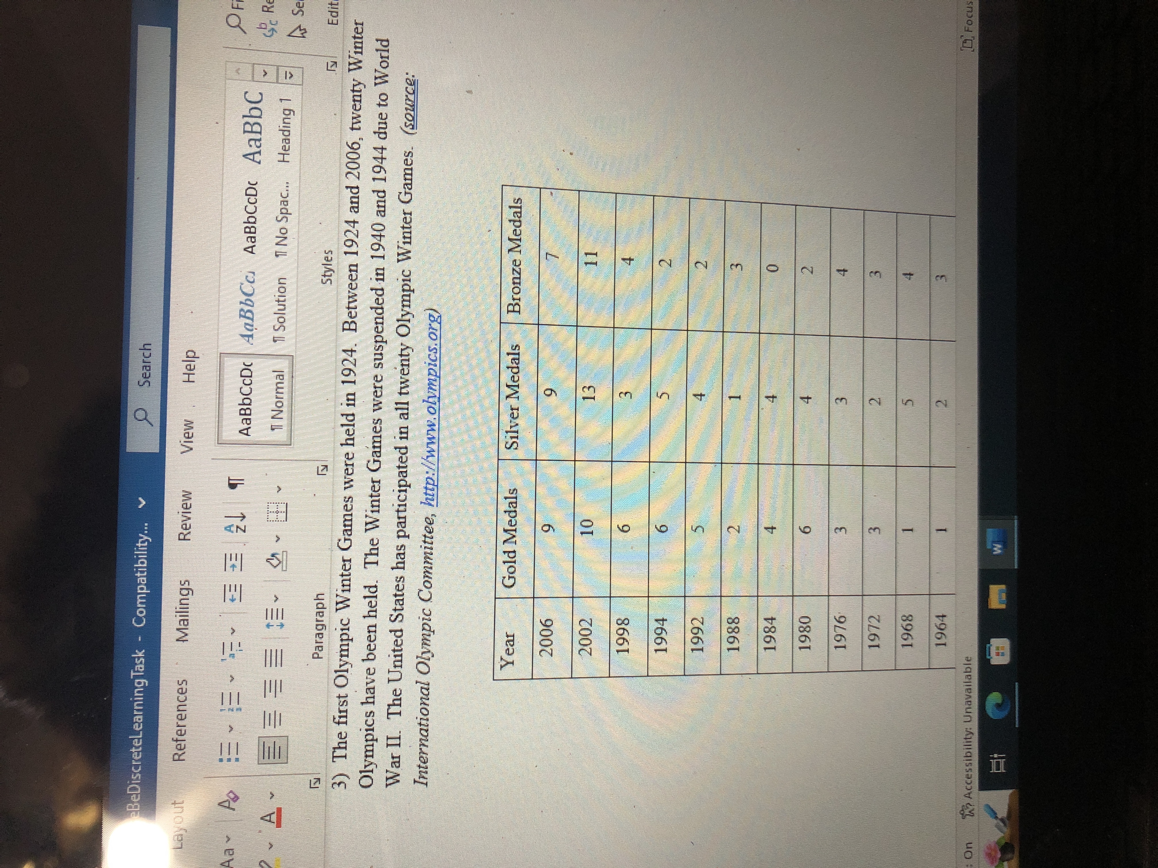 BeDiscreteLearningTask - Compatibility... P Search References Mailings Review View Help AaBbCcDo|AnBbCc.