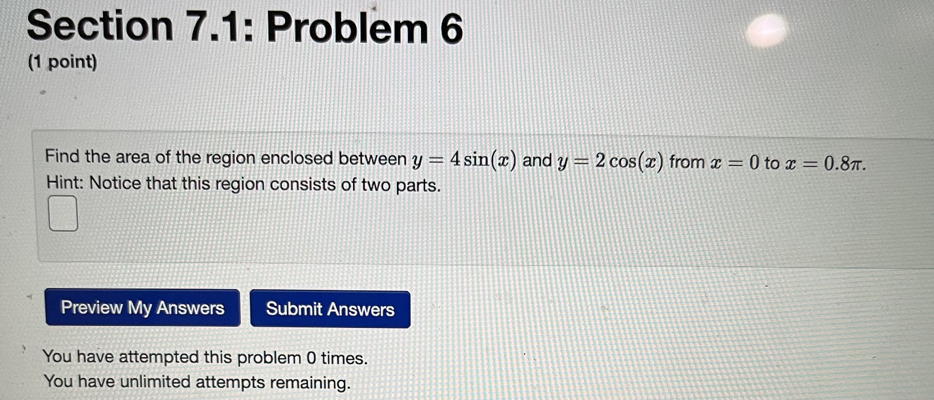 y. Then find the area of the region. Area = Preview My