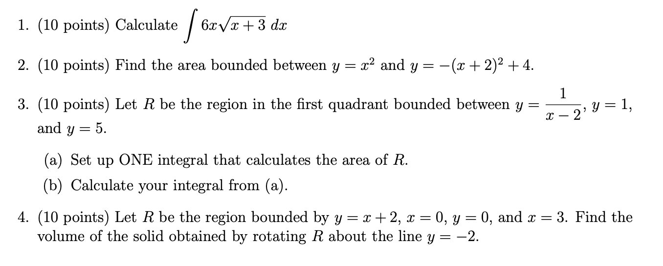 points) Find the area bounded between y = x2 and y =