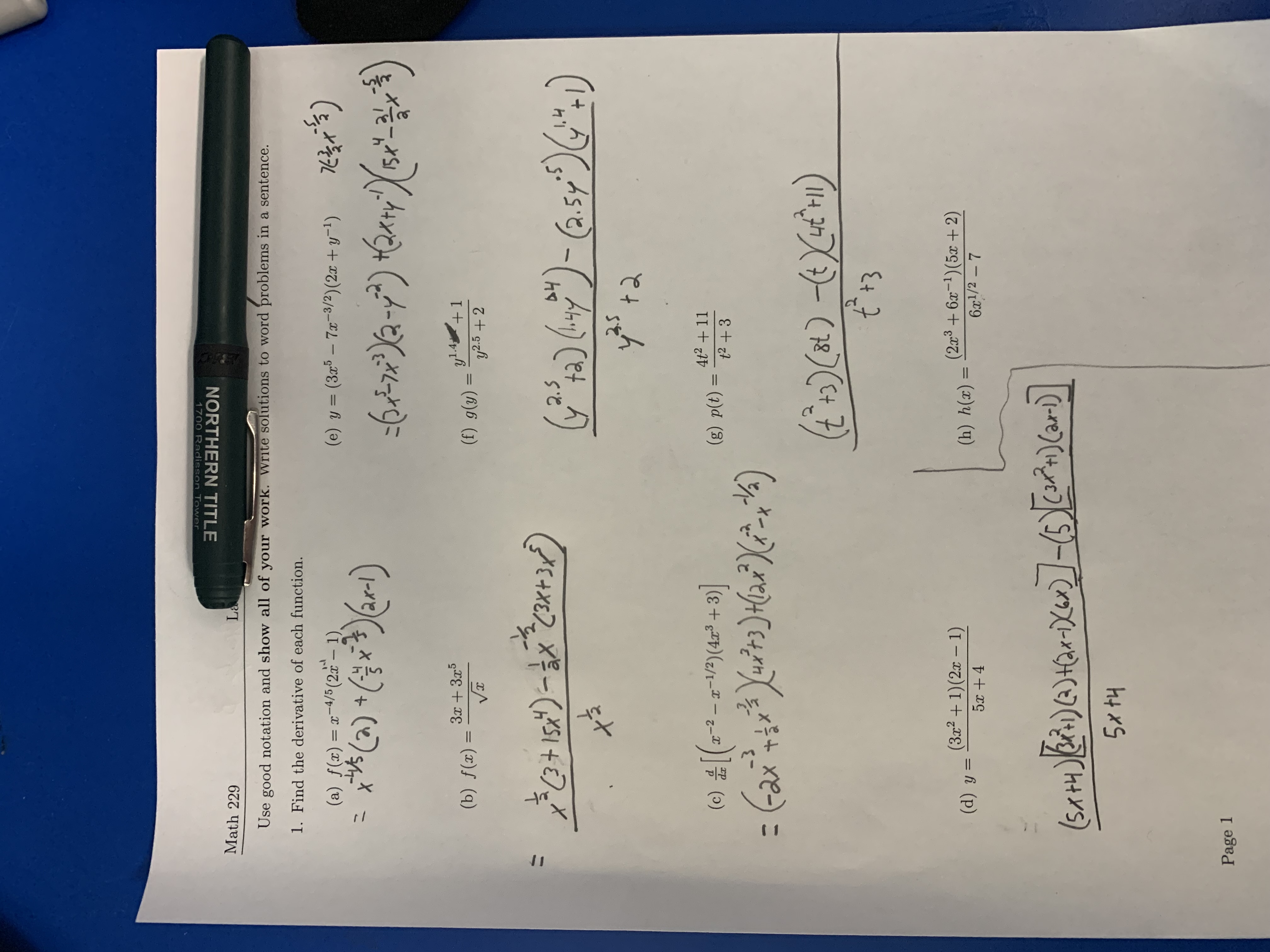 the derivative of each function. (a) f(z) = 2-4/5(21 -1) = x
