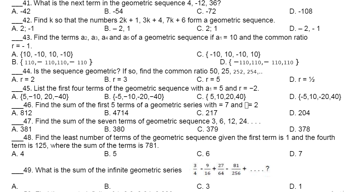 follow. Choose only the letter of the correct answer. In case you