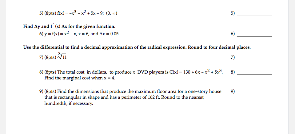 (0, =) 5) Find Ay and f (x) Ax for the given