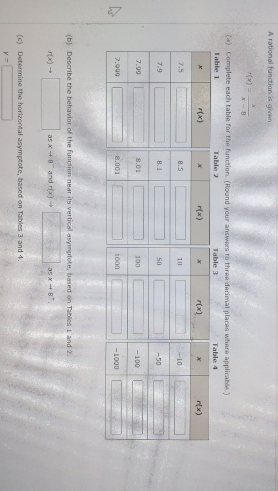 Complete each table for the function. (Round your answers to three decimal