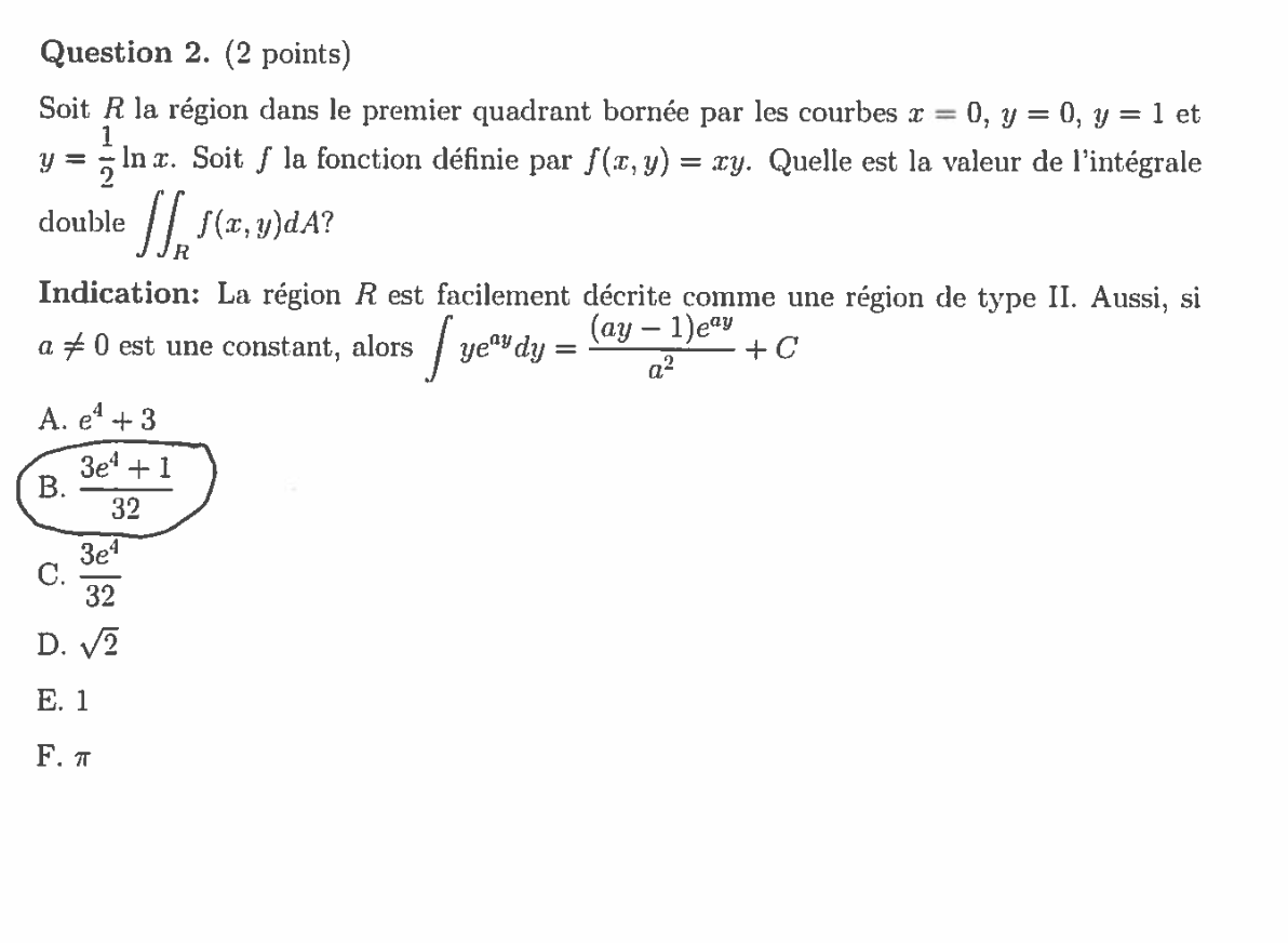 Question 2. (2 points) Soit R la rgion dans Ie premier quadrant