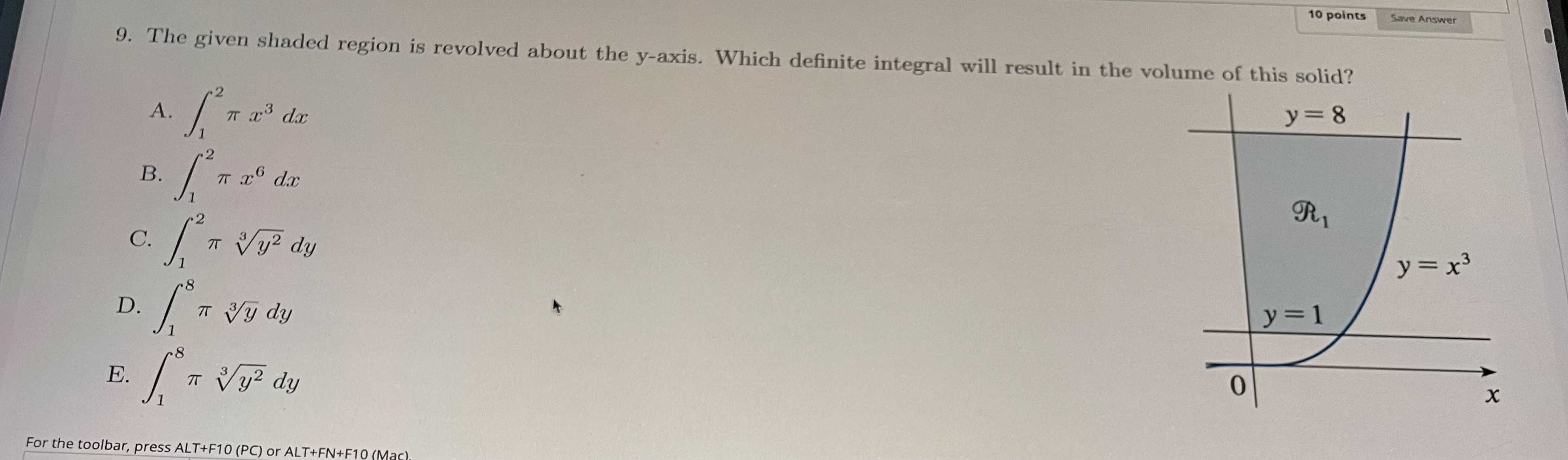 the area of the shaded region? y A . [ , (