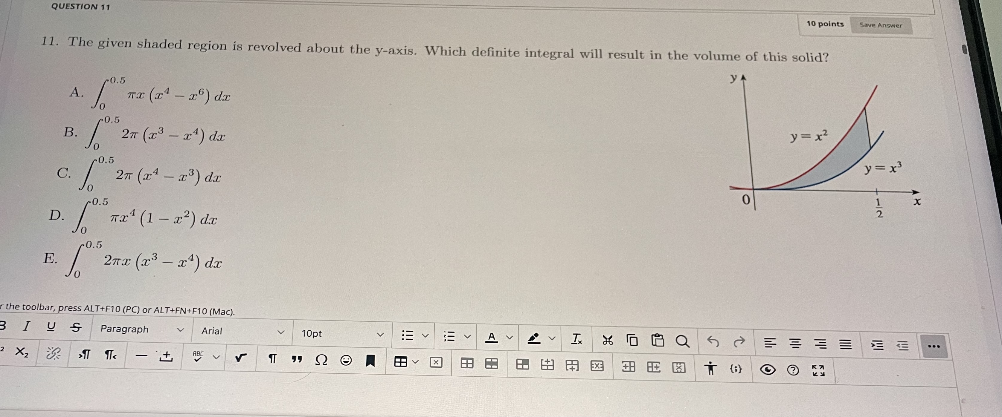 solid? y = 8 A . n x3 dx B. P1 y