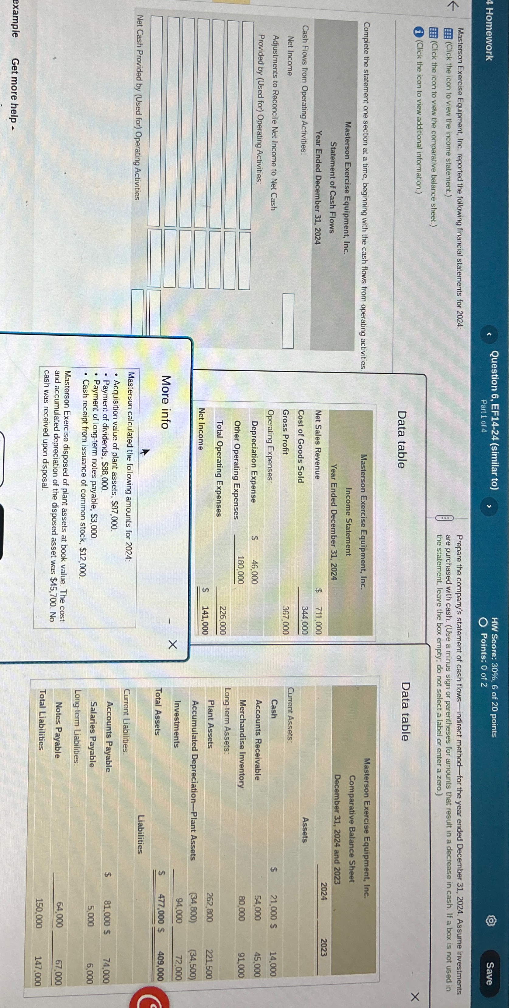 4 Homework Question 6, EF14-24(similar to) HW Score: 30%,6 of 20