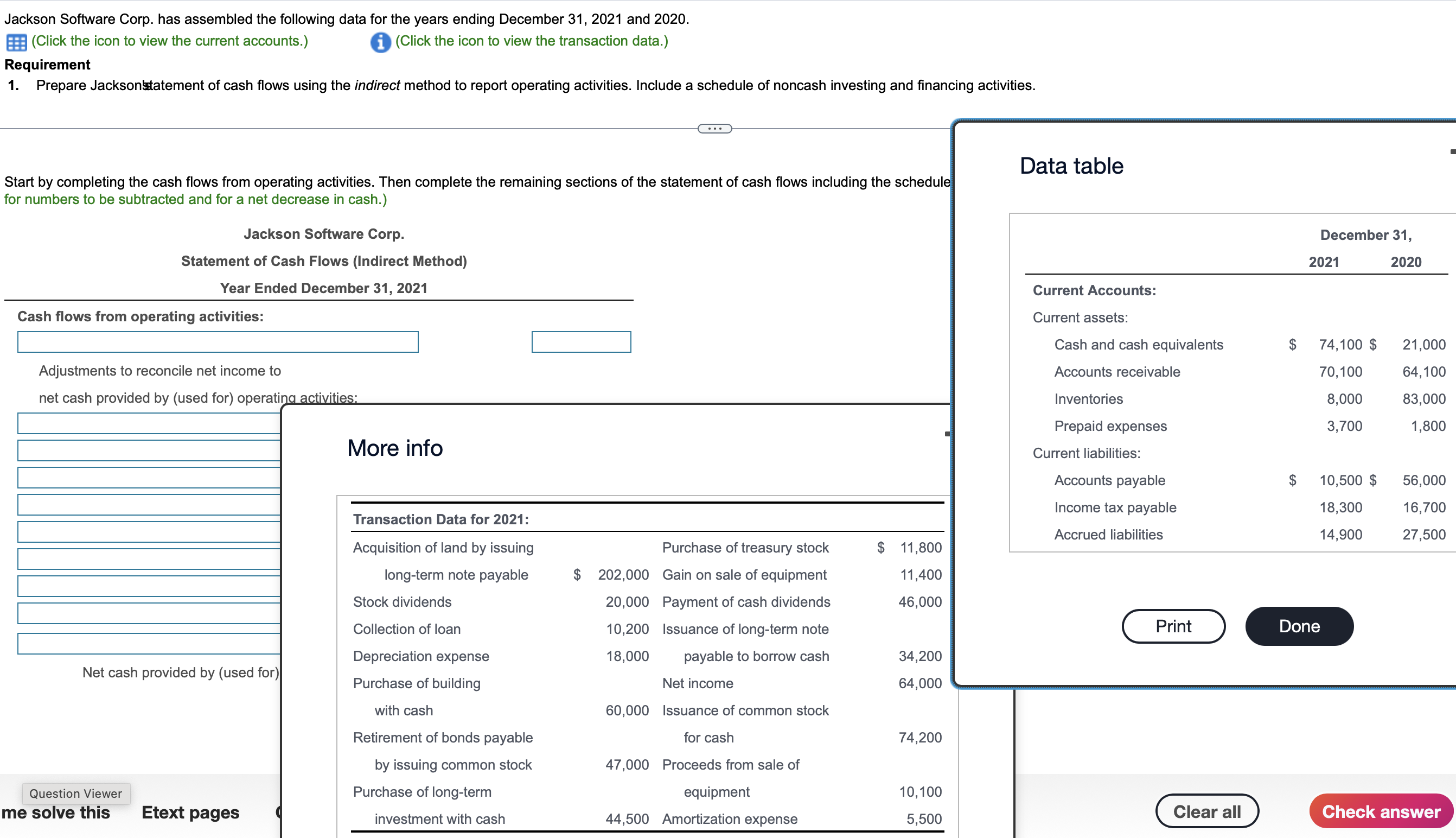  Jackson Software Corp. has assembled the following data for the years