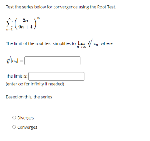 limit of the root test simplifies to lim V Ical where 1
