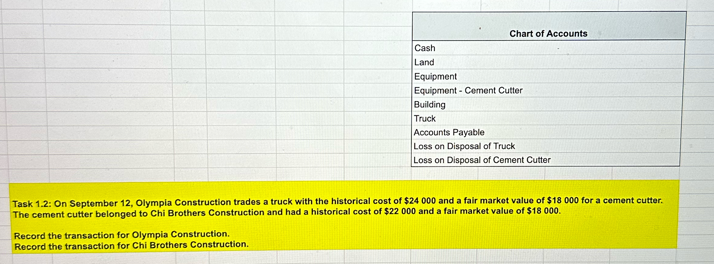 of Cement Cutter]] Task 1.2: On September 12, Olympia Construction trades a