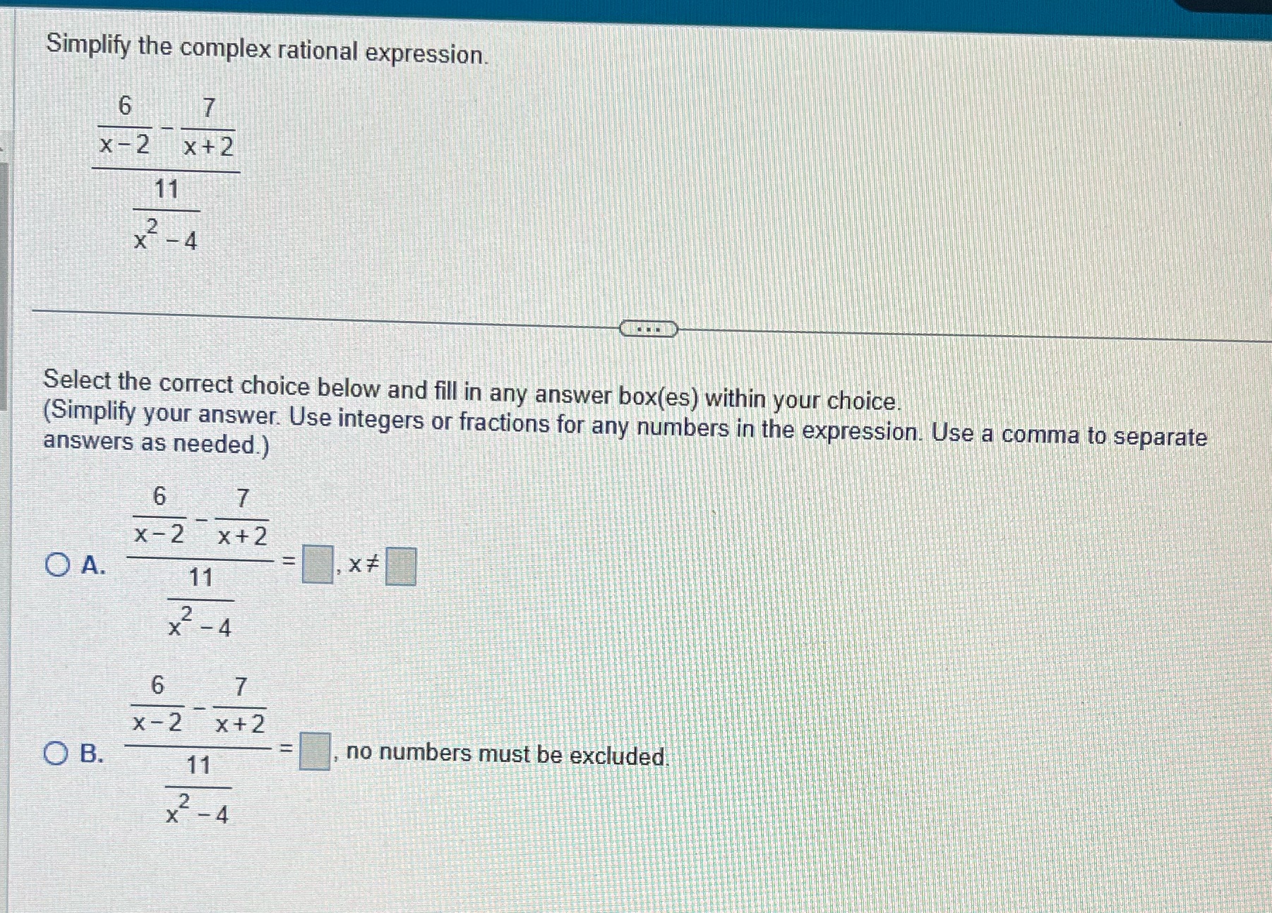 x- Select the correct choice below and fill in any answer box(es)
