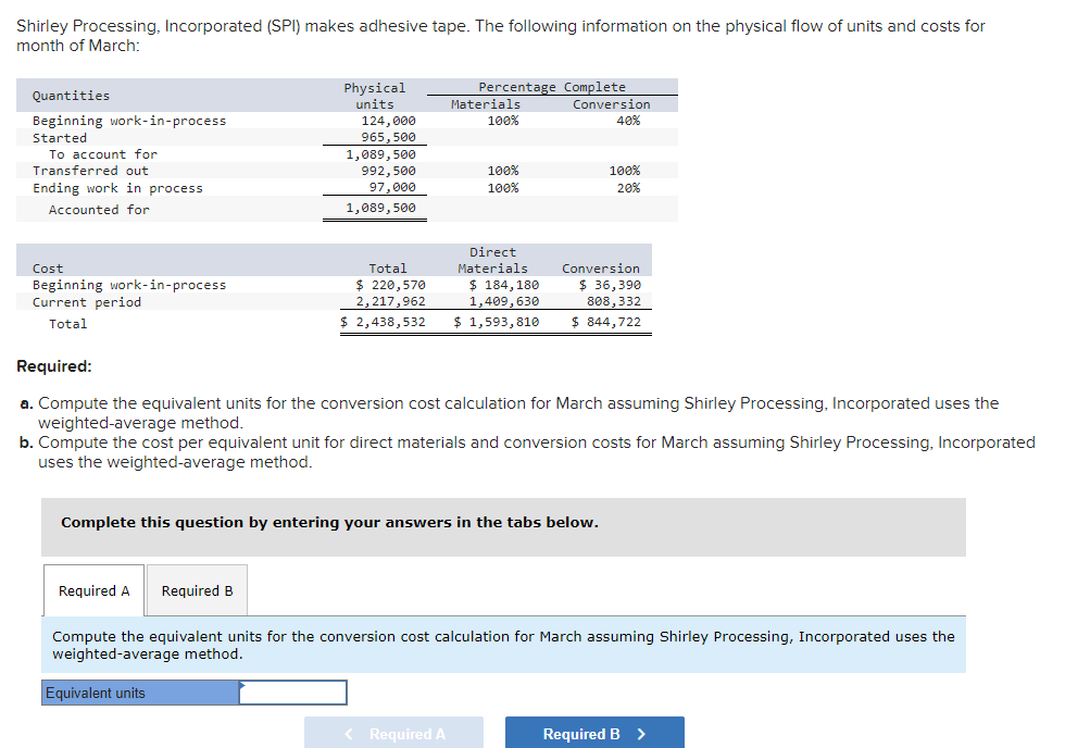 the physical flow of units and costs for month of March: Required: