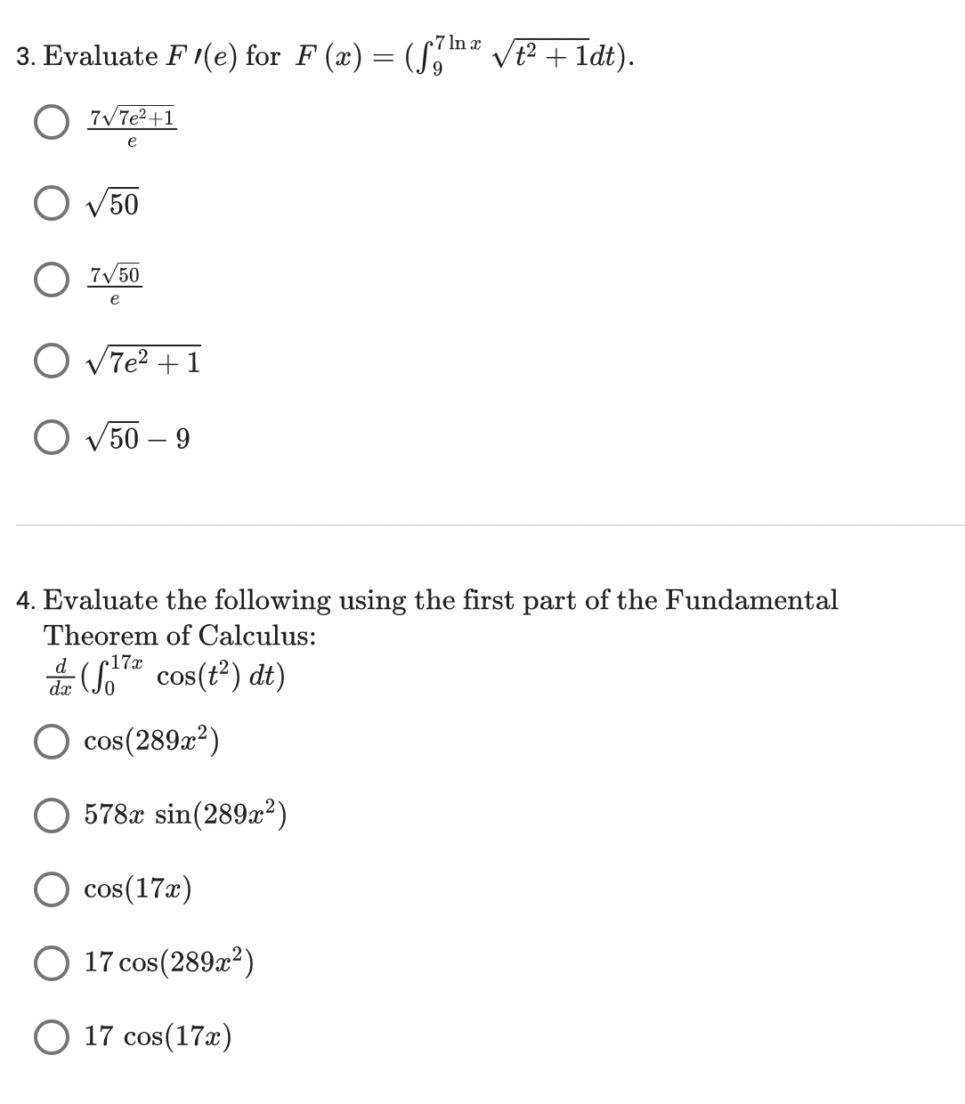 3. Evaluate F /(e) for F (x) = (S, la vt2