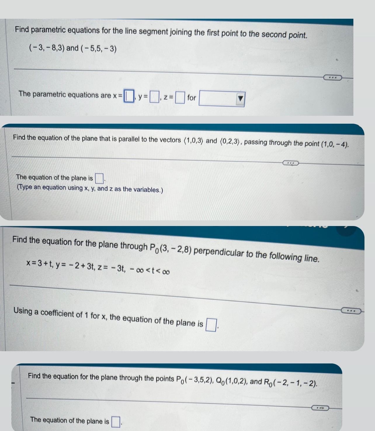 point to the second point. (- 3, - 8,3) and (- 5,5,