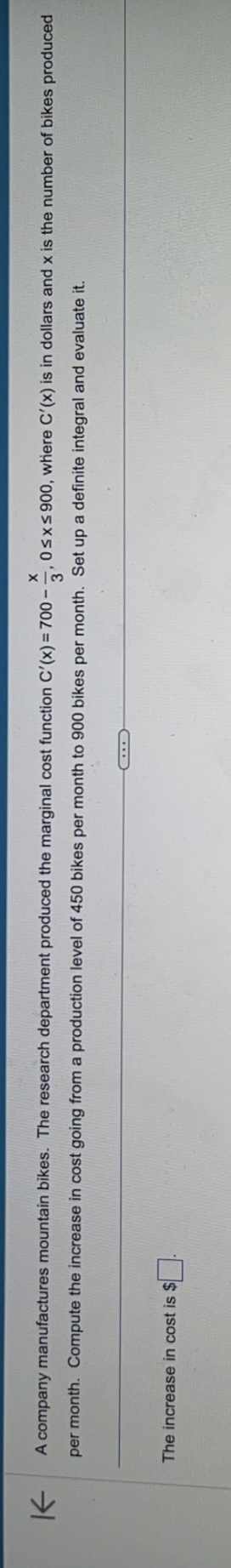 where C'(x) is in dollars and x is the number of bikes
