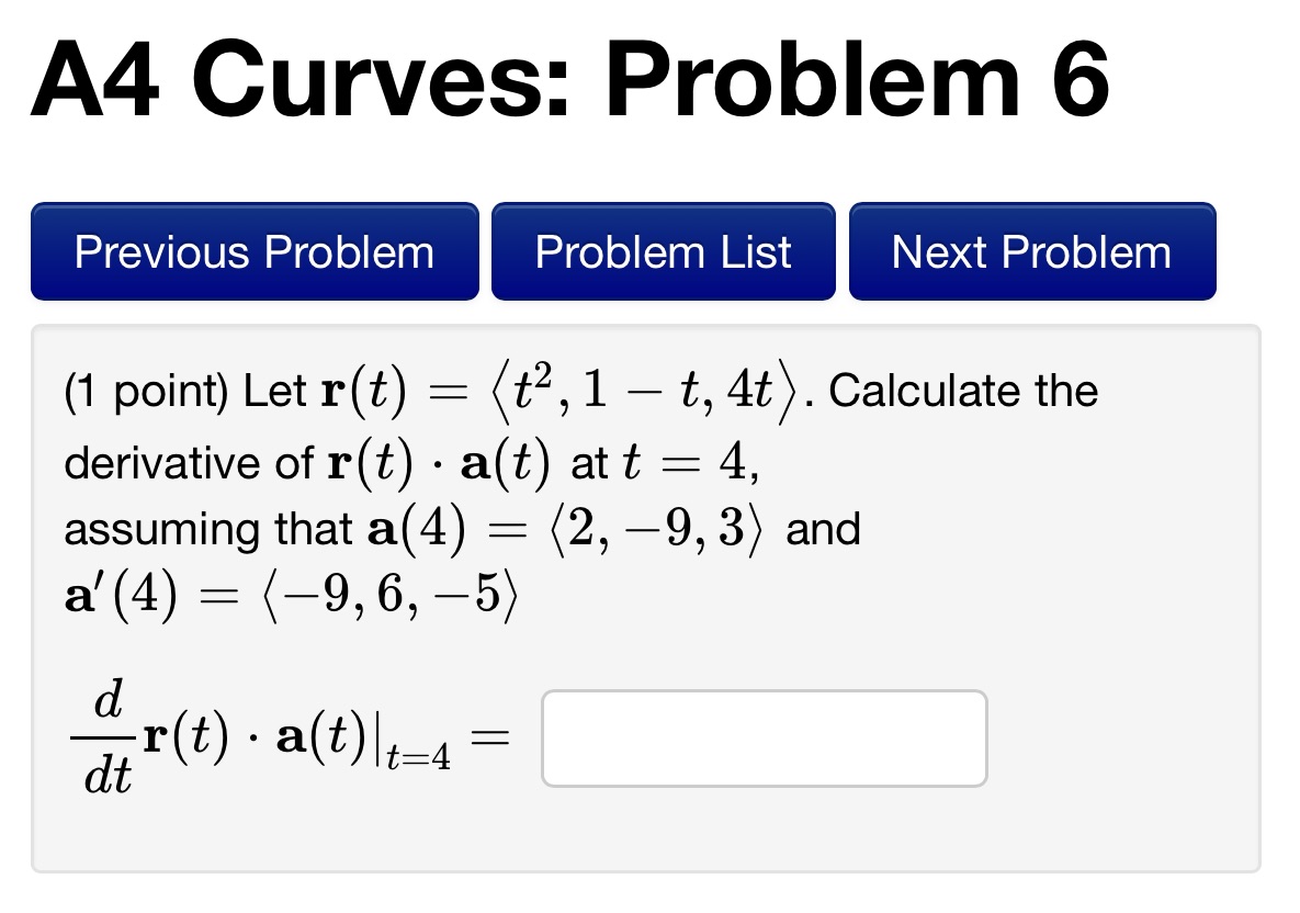  A4 Curves: Problem 6 Previous Problem Problem List Next Problem (1