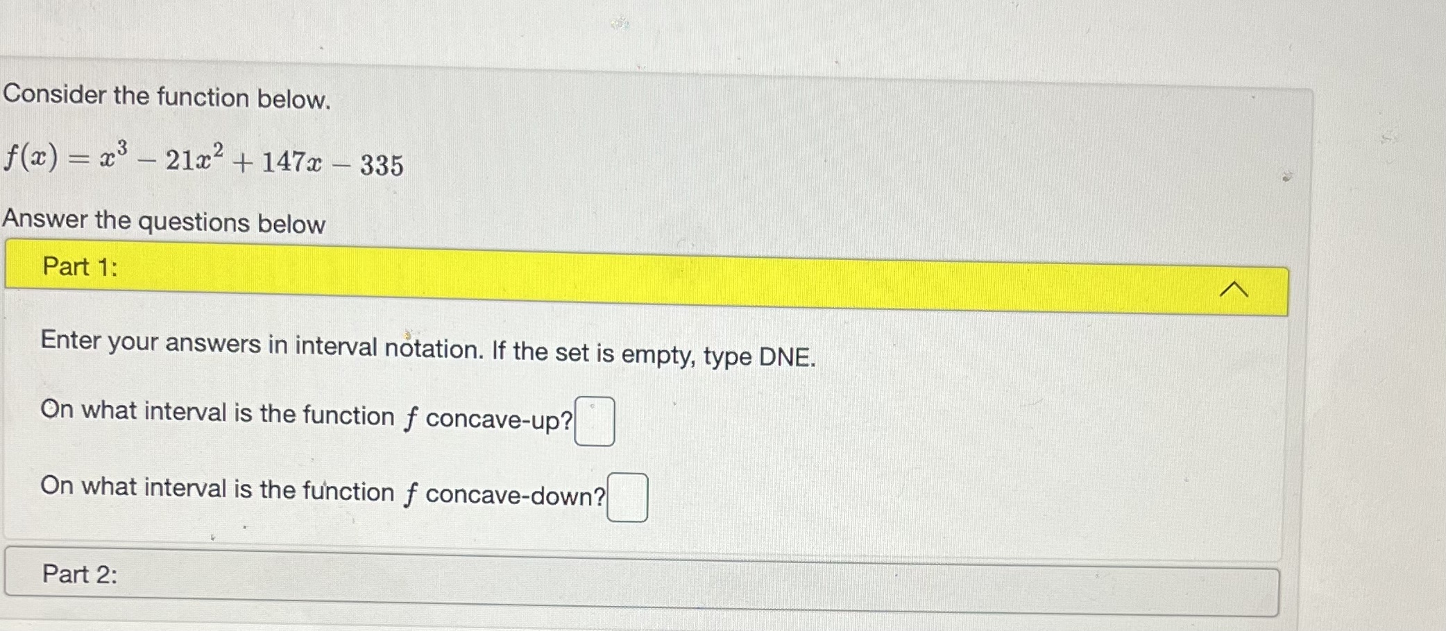 intervals, such as (-inf, 2), (3,4), or the word "none". In the