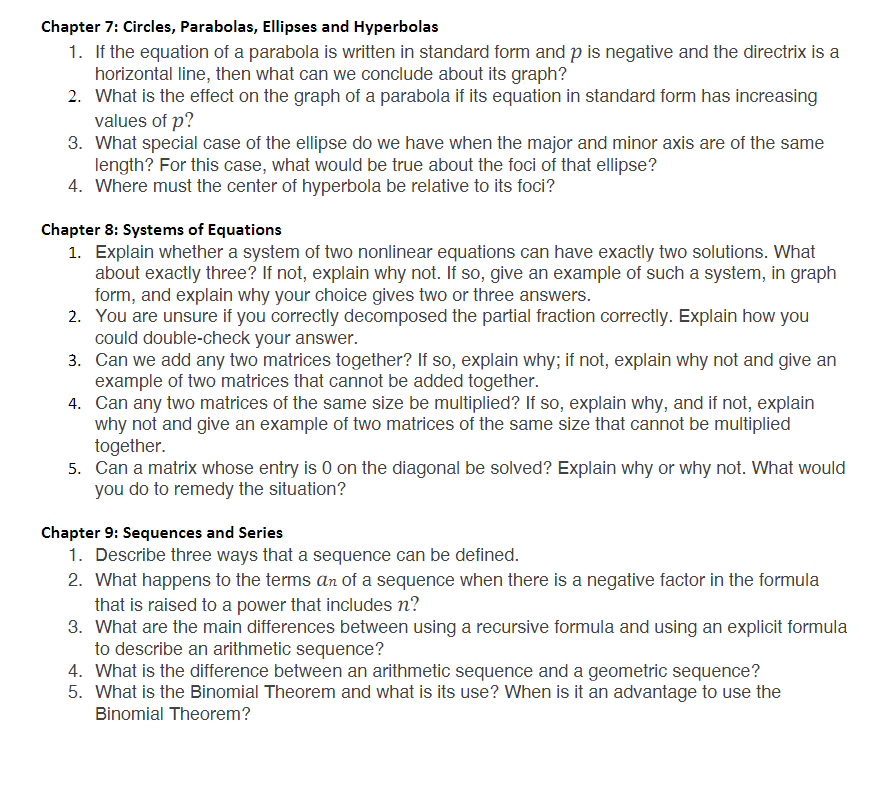 Chapter ?: Circles, Parabolas, Ellipses and Hyperbalas i. If the equation