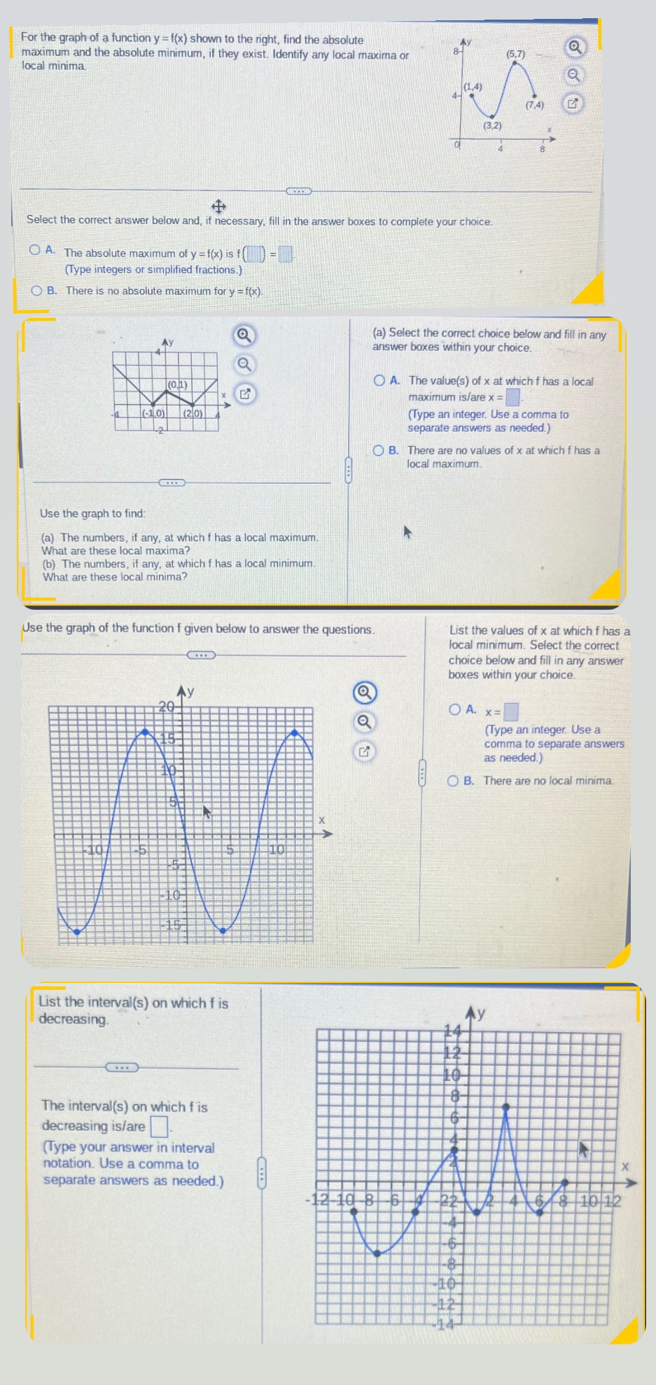 Answer these questions pls For the graph of a function y